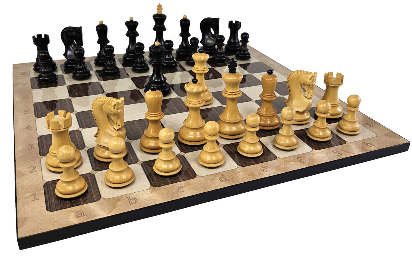 4 QN BlackOpposite Tops 3 3/4" King Staunton Wood Chess Set W/ Rustic Board