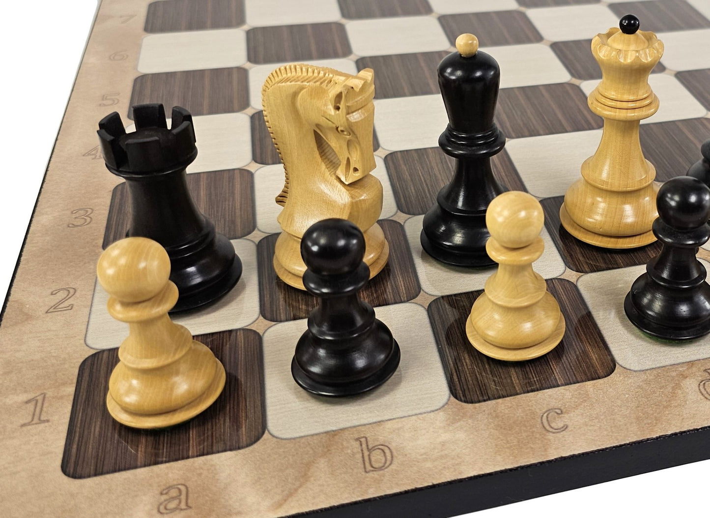 4 QN BlackOpposite Tops 3 3/4" King Staunton Wood Chess Set W/ Rustic Board