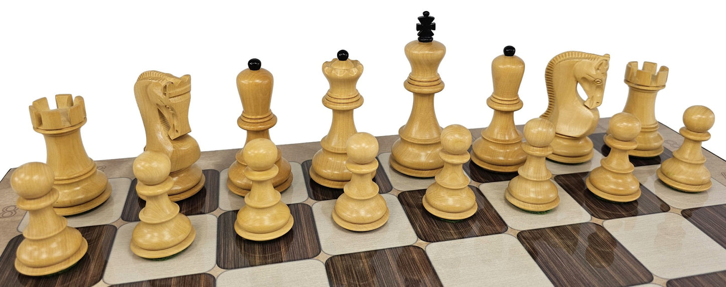 4 QN BlackOpposite Tops 3 3/4" King Staunton Wood Chess Set W/ Rustic Board