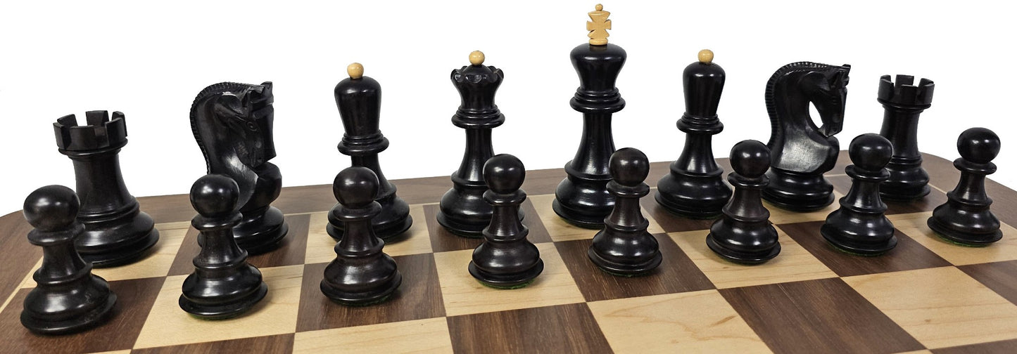 4 QN Black Opposite Tops 3 3/4" King Staunton Wood Chess Set 16.5 Faux Marble Bd