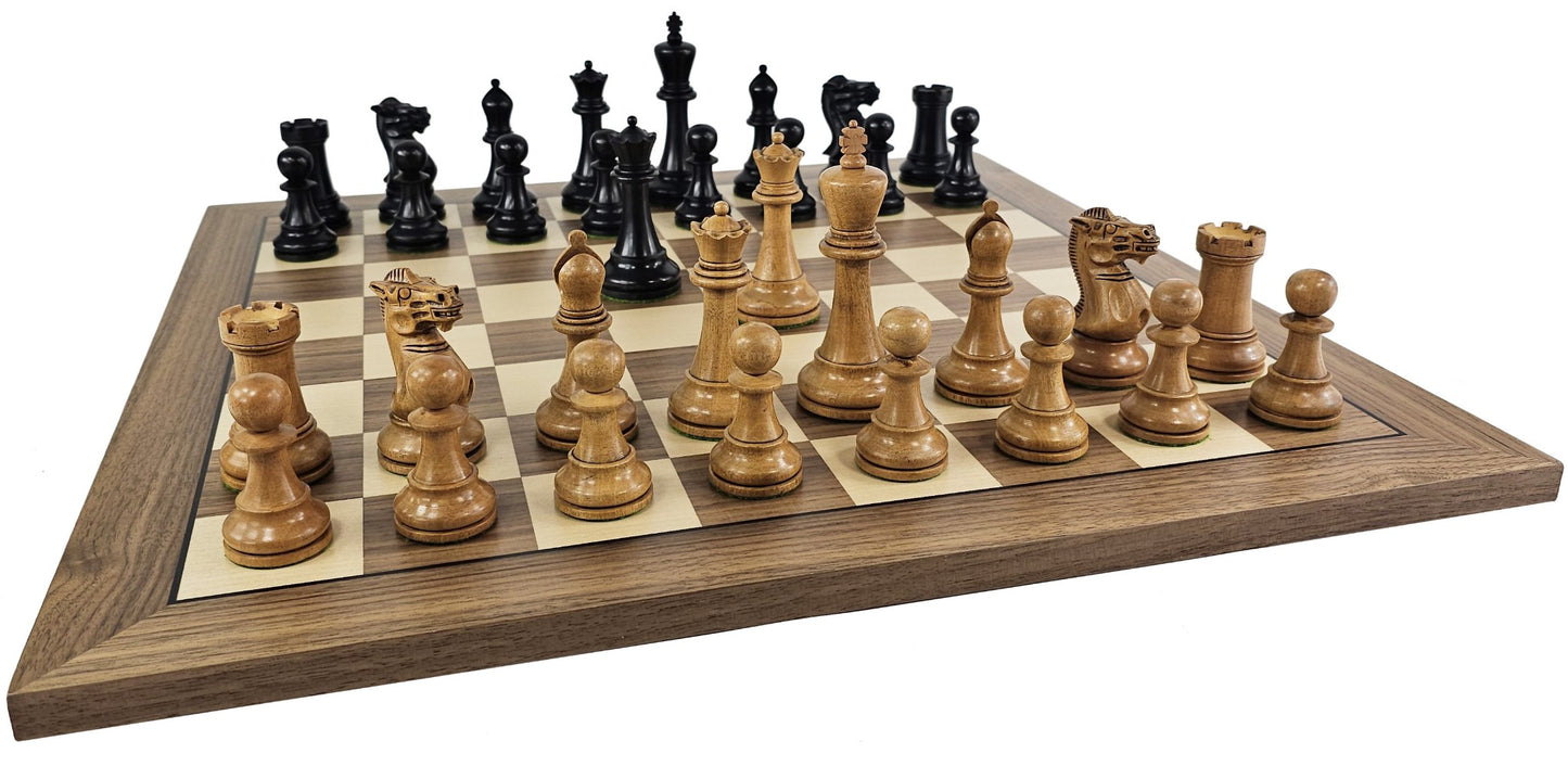 Large Black Antiqued 4 5/8 kg Anderssen Staunton Wood Chess Set 20" Walnut Board
