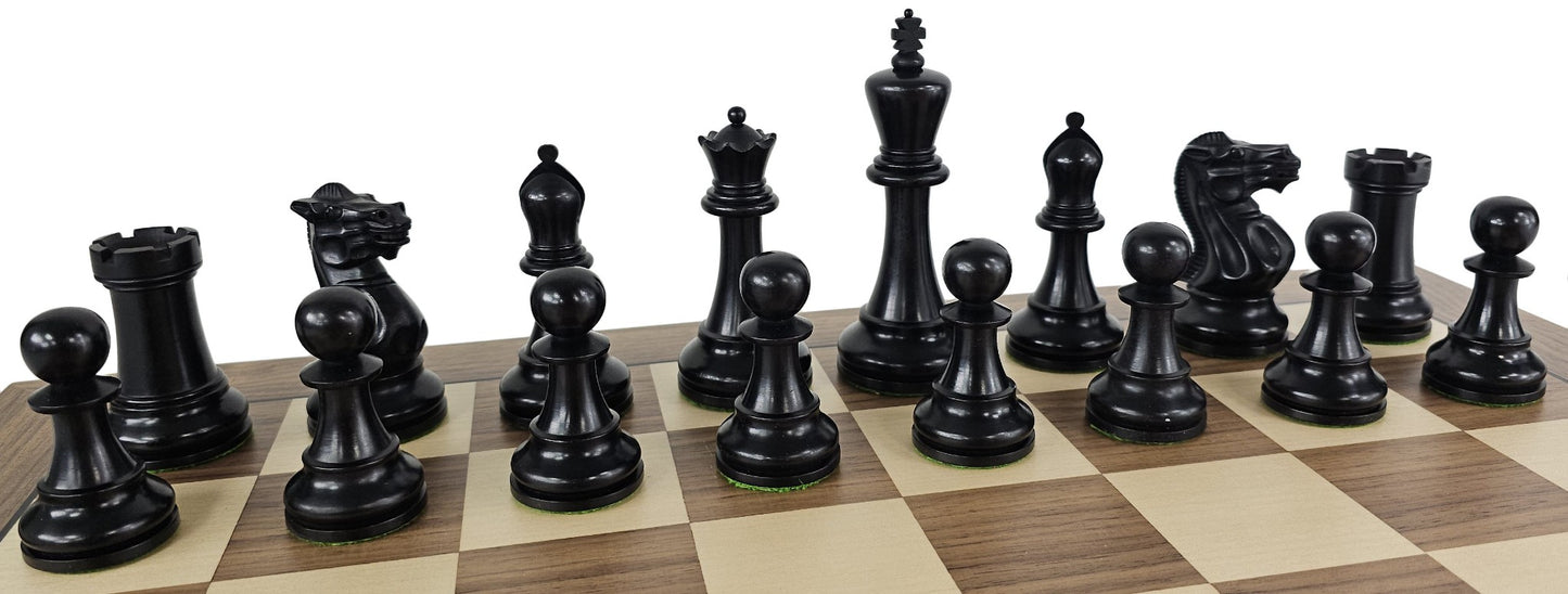 Large Black Antiqued 4 5/8 kg Anderssen Staunton Wood Chess Set 20" Walnut Board