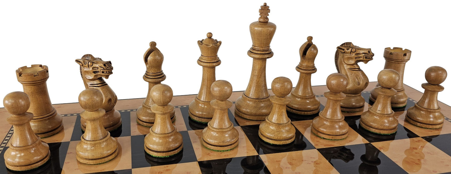 Large Black /Distressed Ceska 2Tone Staunton Wood Chess Set Walnut Color Storage