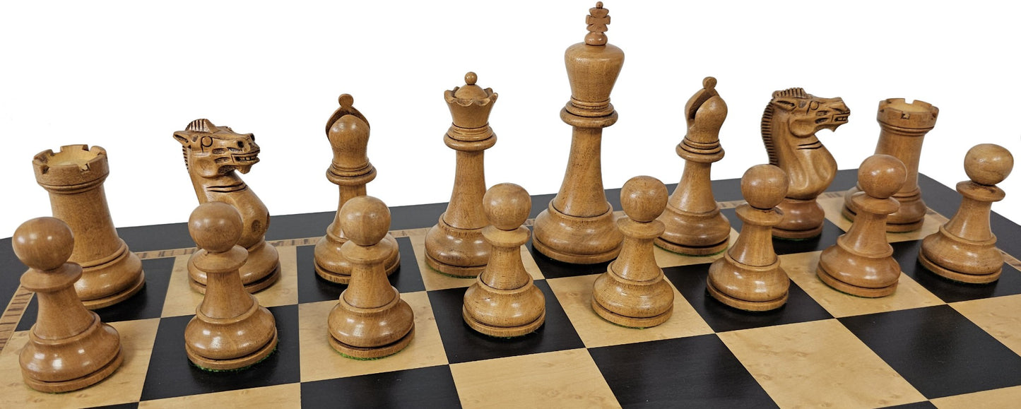 Large Black Antiqued 4 5/8 kg Anderssen Staunton Wood Chess Set 20.5 Ebony Board