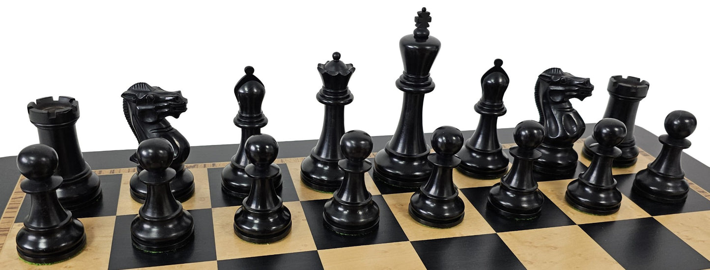 Large Black Antiqued 4 5/8 kg Anderssen Staunton Wood Chess Set 20.5 Ebony Board