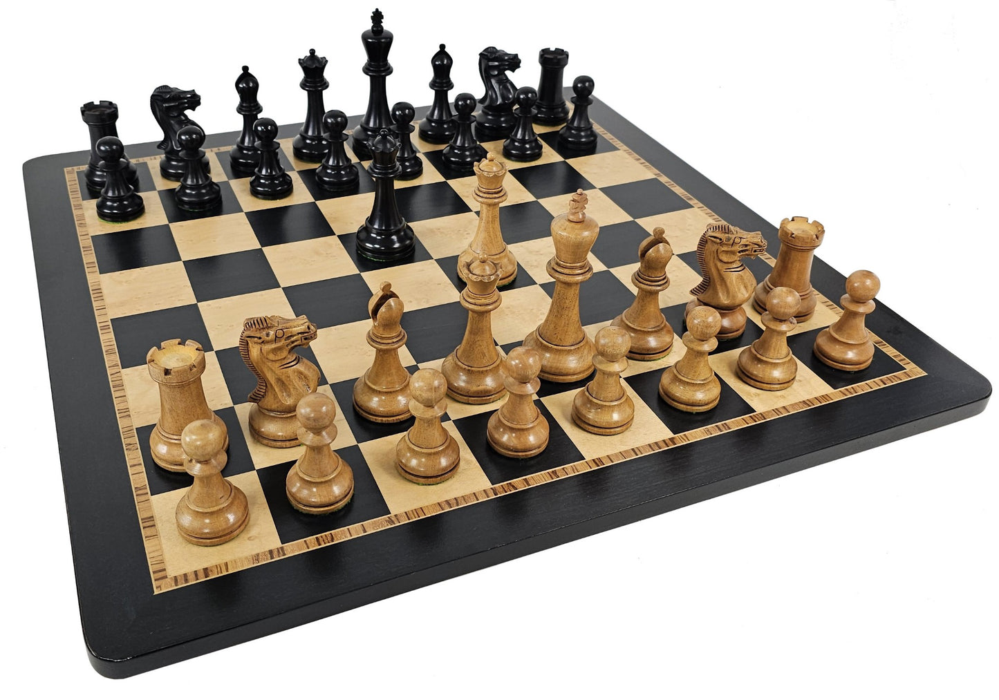 Large Black Antiqued 4 5/8 kg Anderssen Staunton Wood Chess Set 20.5 Ebony Board