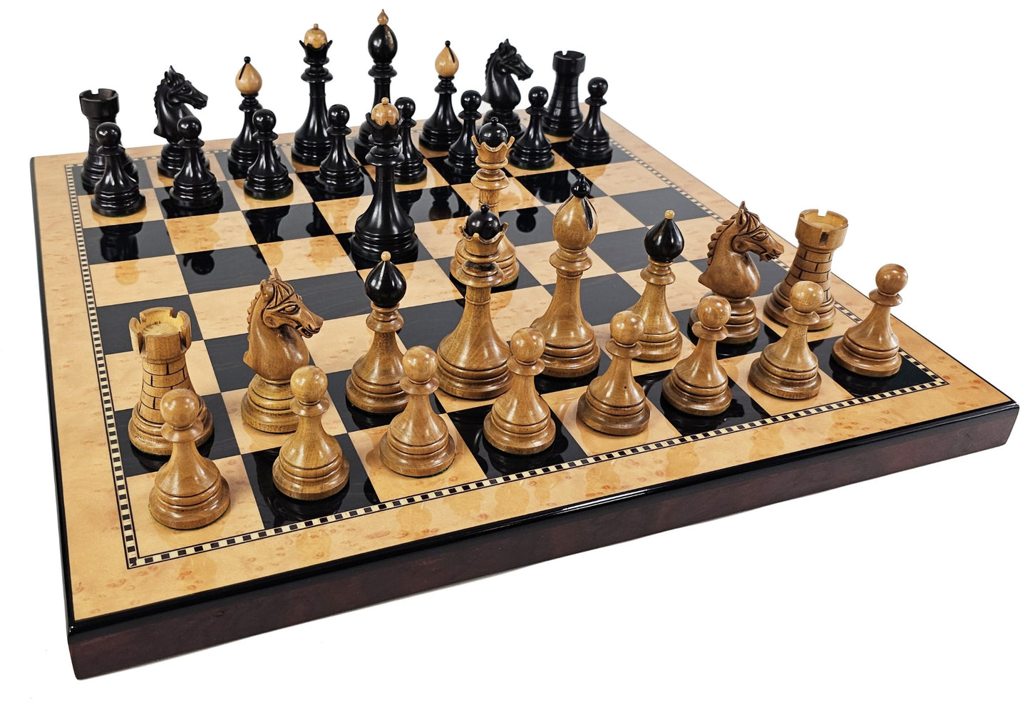 Ebony Black /Distress Ceska Staunton Wood Chess Set Large 18" Walnut Color Board