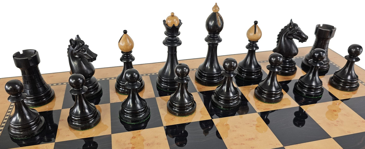 Ebony Black /Distress Ceska Staunton Wood Chess Set Large 18" Walnut Color Board