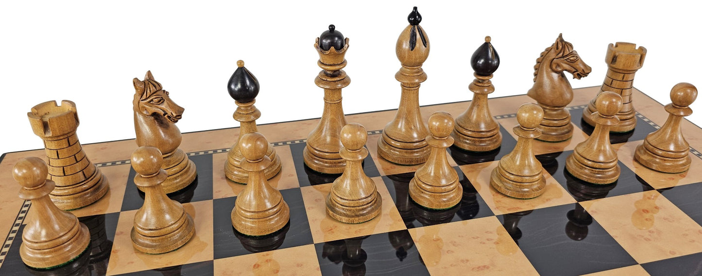 Ebony Black /Distress Ceska Staunton Wood Chess Set Large 18" Walnut Color Board
