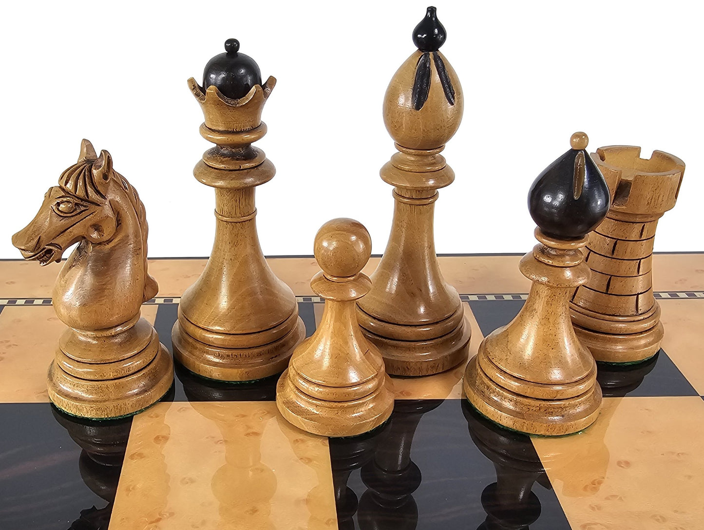 Ebony Black /Distress Ceska Staunton Wood Chess Set Large 18" Walnut Color Board