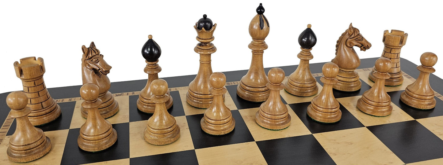 Black / Antiqued 4 1/8" Kg Ceska 2 Tone Staunton Wood Chess Men Set -NO Board