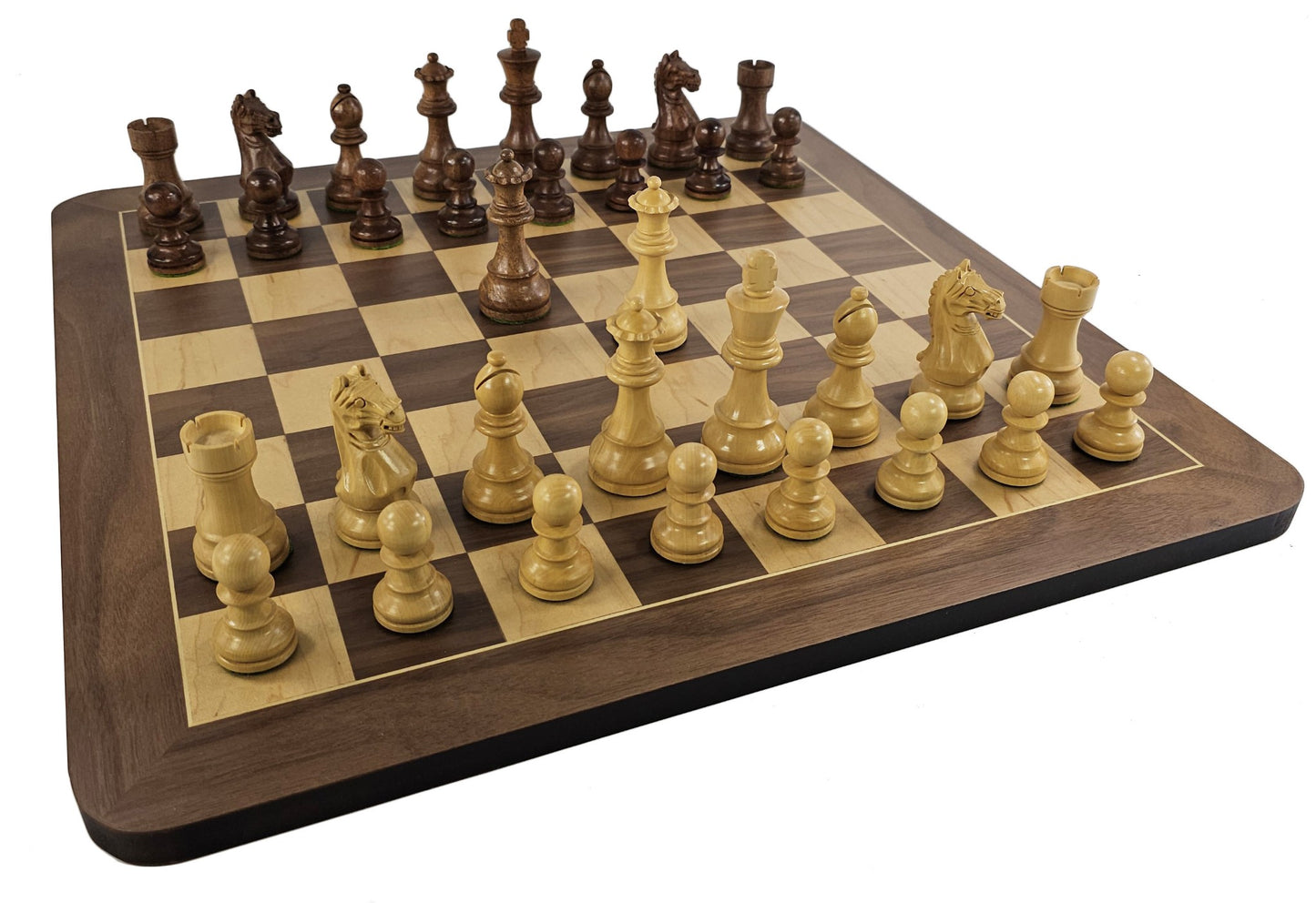 4 QN Acacia Supreme Knight Staunton Wood Chess Set W/ 19" Walnut & Maple Board