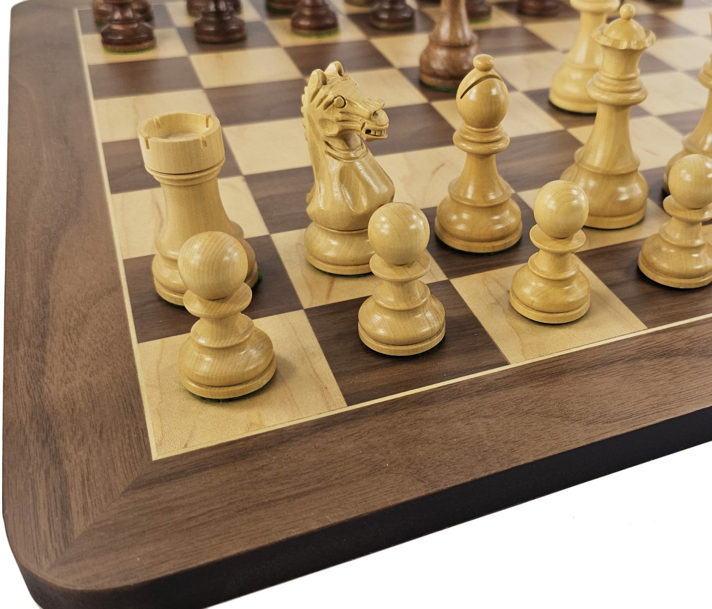4 QN Acacia Supreme Knight Staunton Wood Chess Set W/ 19" Walnut & Maple Board