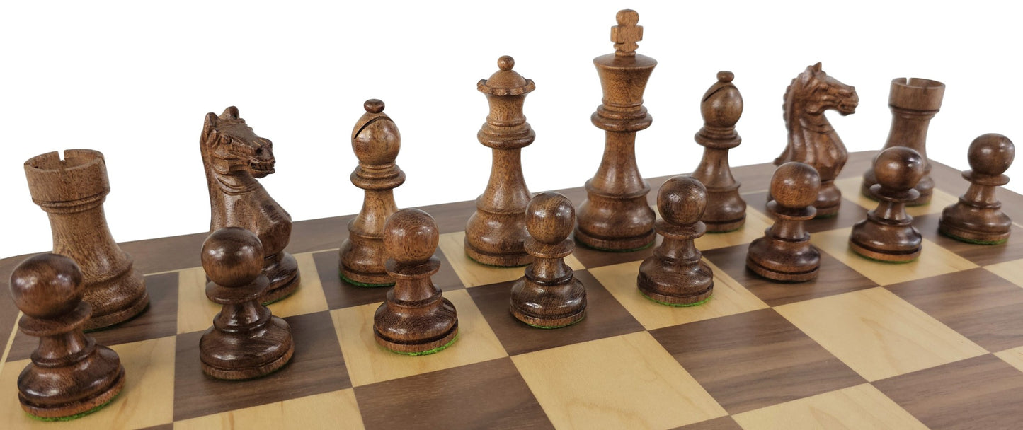 4 QN Acacia Supreme Knight Staunton Wood Chess Set W/ 19" Walnut & Maple Board