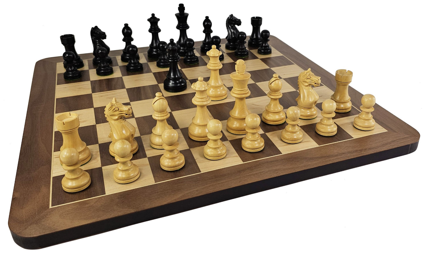 4 QN Black Supreme Knight Staunton Wood Chess Set W/ 19" Walnut & Maple Board