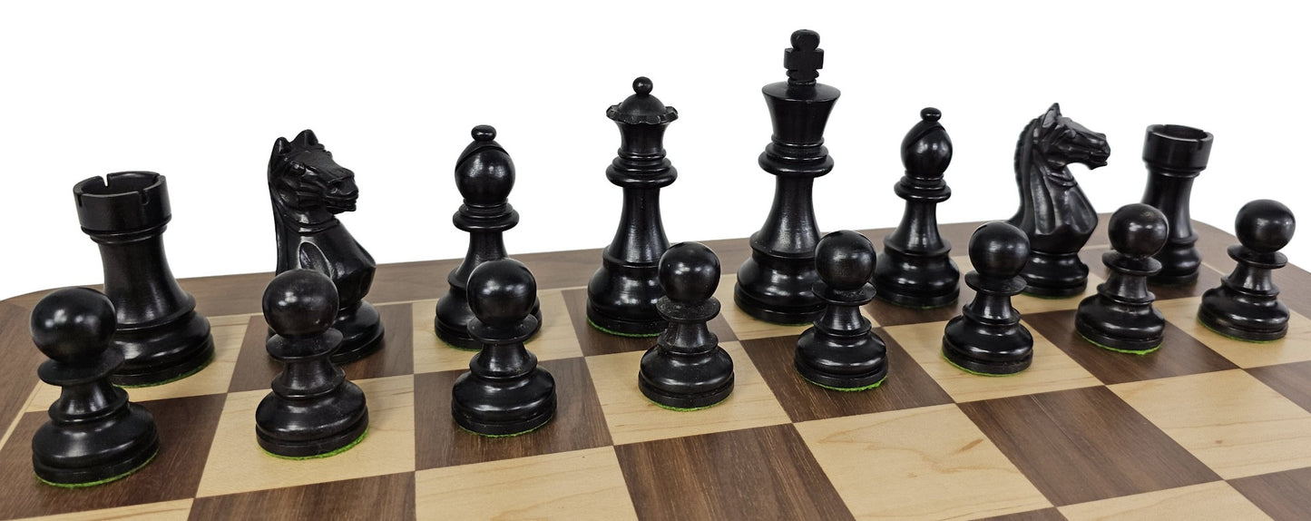 4 QN Black Supreme Knight Staunton Wood Chess Set W/ 19" Walnut & Maple Board