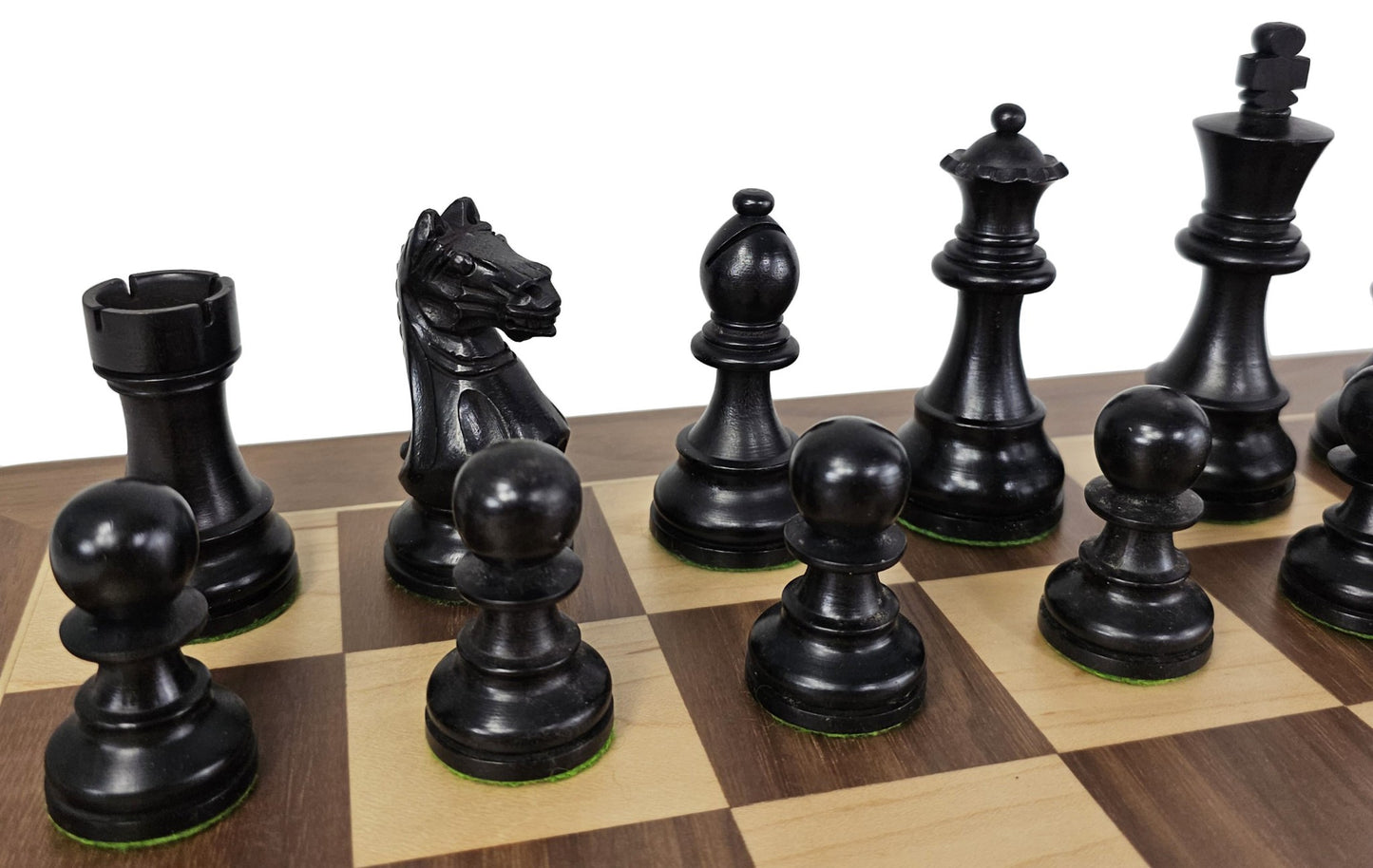 4 QN Black Supreme Knight Staunton Wood Chess Set W/ 19" Walnut & Maple Board