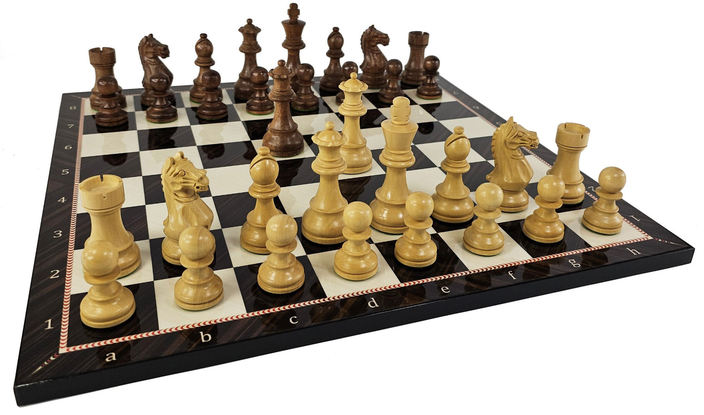 ACACIA Supreme 3 3/4 Kg Staunton Wood Chess Set 17" Alpha Numeric Elegance Board