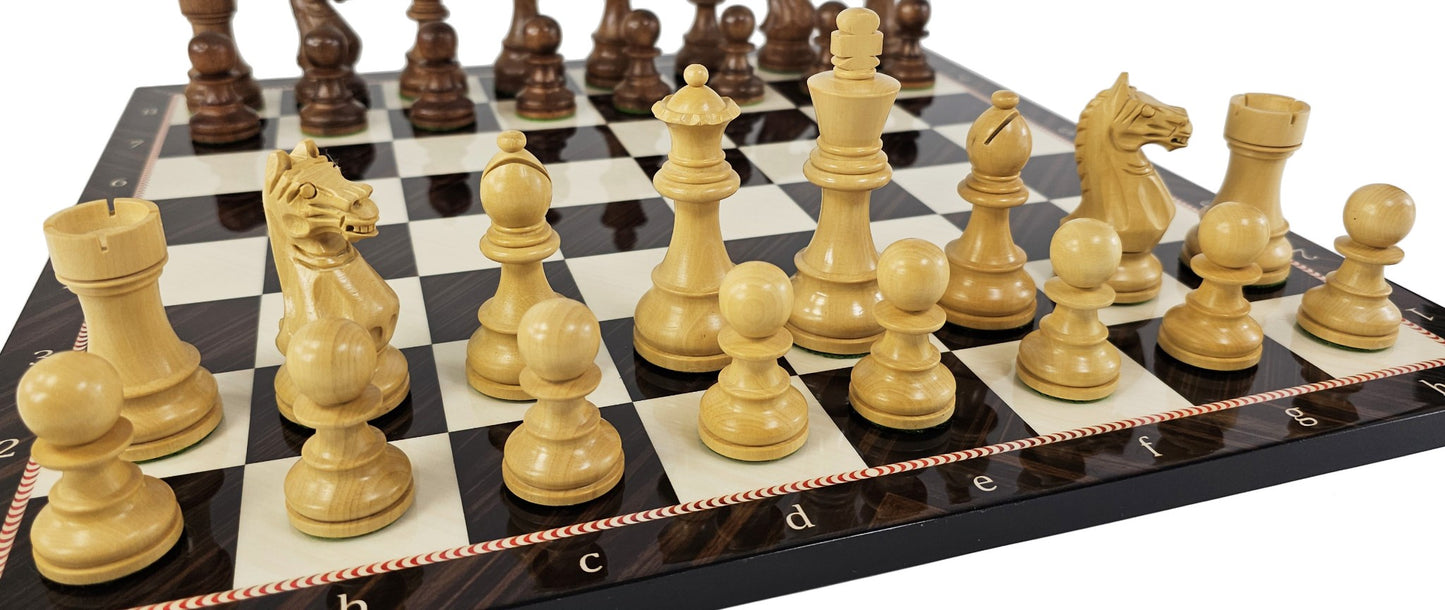 ACACIA Supreme 3 3/4 Kg Staunton Wood Chess Set 17" Alpha Numeric Elegance Board