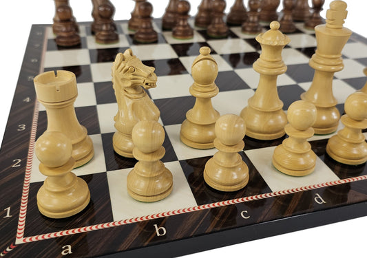 ACACIA Supreme 3 3/4 Kg Staunton Wood Chess Set 17" Alpha Numeric Elegance Board