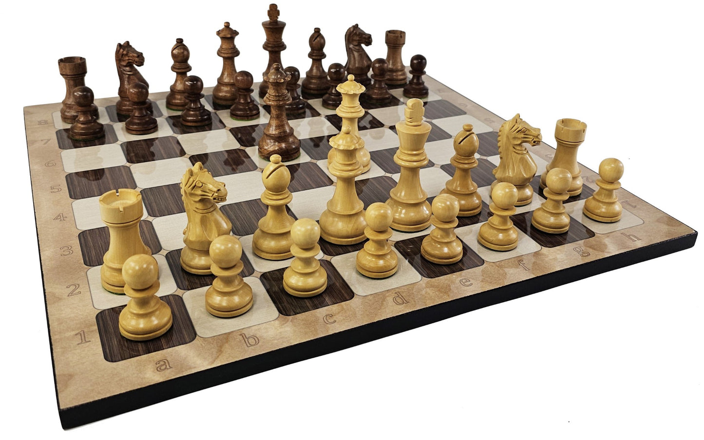 ACACIA & Boxwood Supreme 3 3/4 Kg Staunton Wood Chess Set 17" Rustic Board