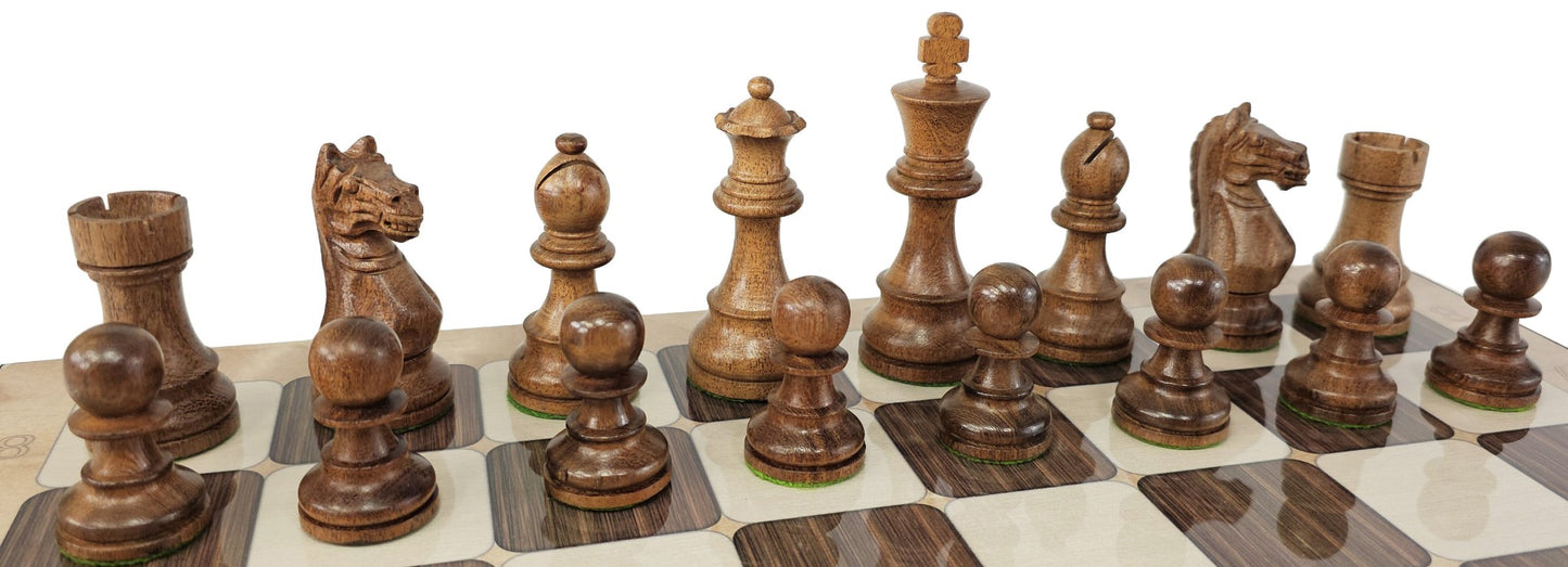 ACACIA & Boxwood Supreme 3 3/4 Kg Staunton Wood Chess Set 17" Rustic Board
