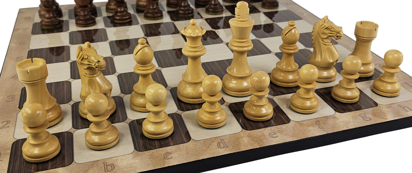 ACACIA & Boxwood Supreme 3 3/4 Kg Staunton Wood Chess Set 17" Rustic Board