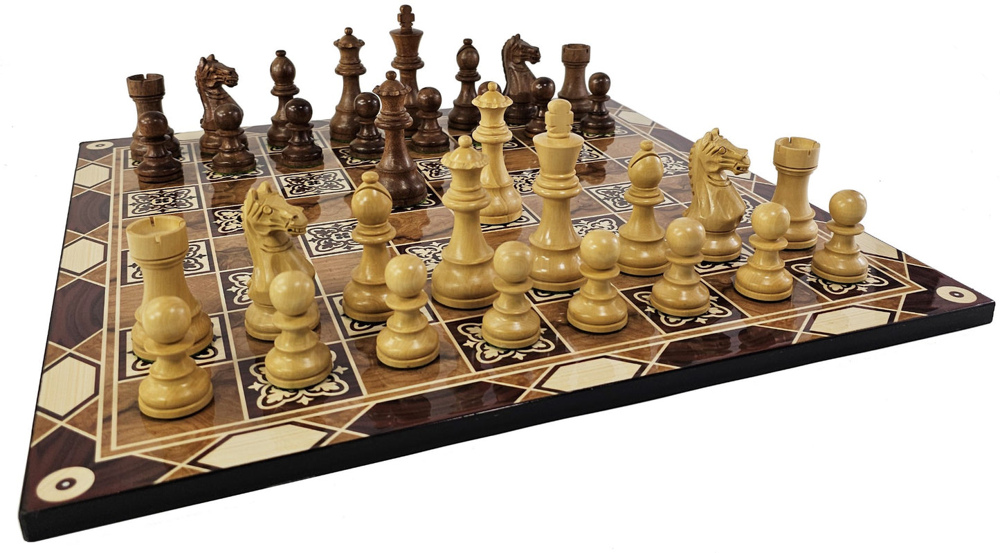 ACACIA Supreme 3 3/4 Kg Staunton Wood Chess Set 17" Burlwood Color Board
