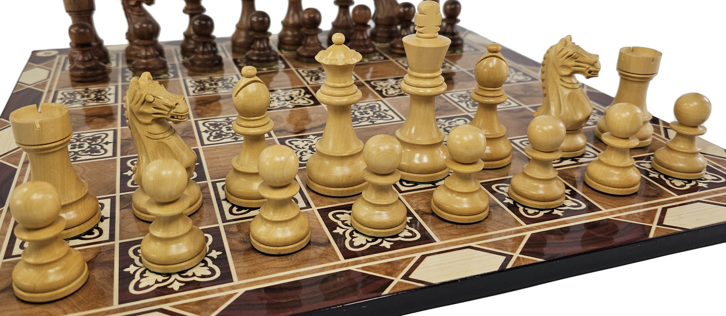 ACACIA Supreme 3 3/4 Kg Staunton Wood Chess Set 17" Burlwood Color Board
