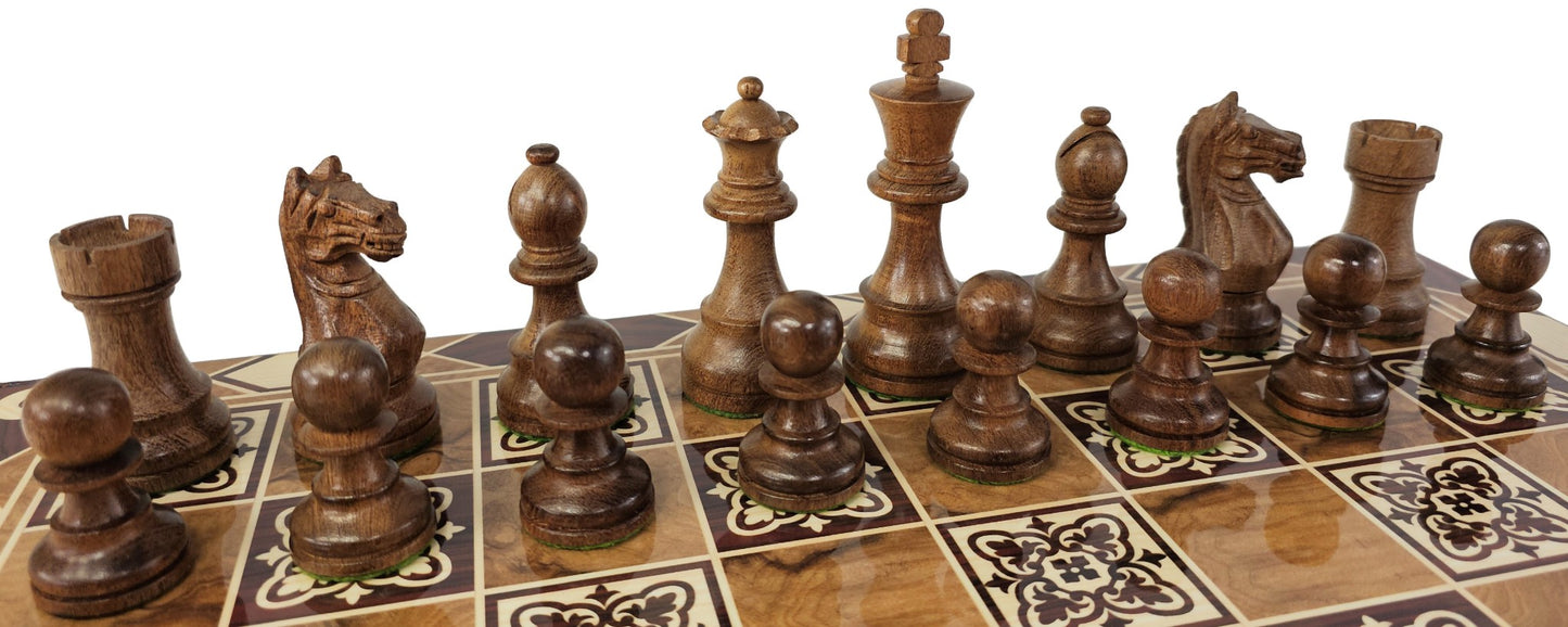 ACACIA Supreme 3 3/4 Kg Staunton Wood Chess Set 17" Burlwood Color Board