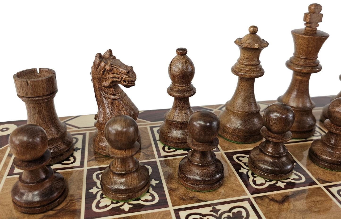 ACACIA Supreme 3 3/4 Kg Staunton Wood Chess Set 17" Burlwood Color Board
