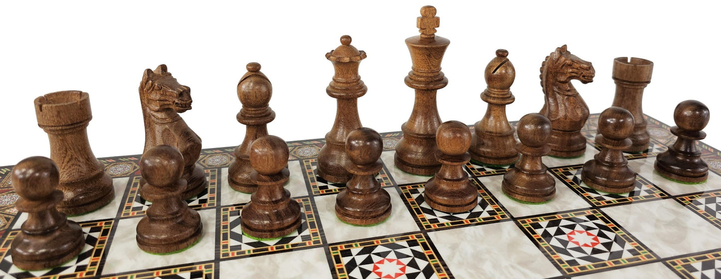 ACACIA Boxwood Supreme 3 3/4 Kg Staunton Wood Chess Set 16.5" Mosaic Color Board