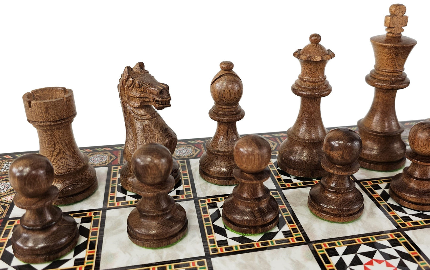 ACACIA Boxwood Supreme 3 3/4 Kg Staunton Wood Chess Set 16.5" Mosaic Color Board