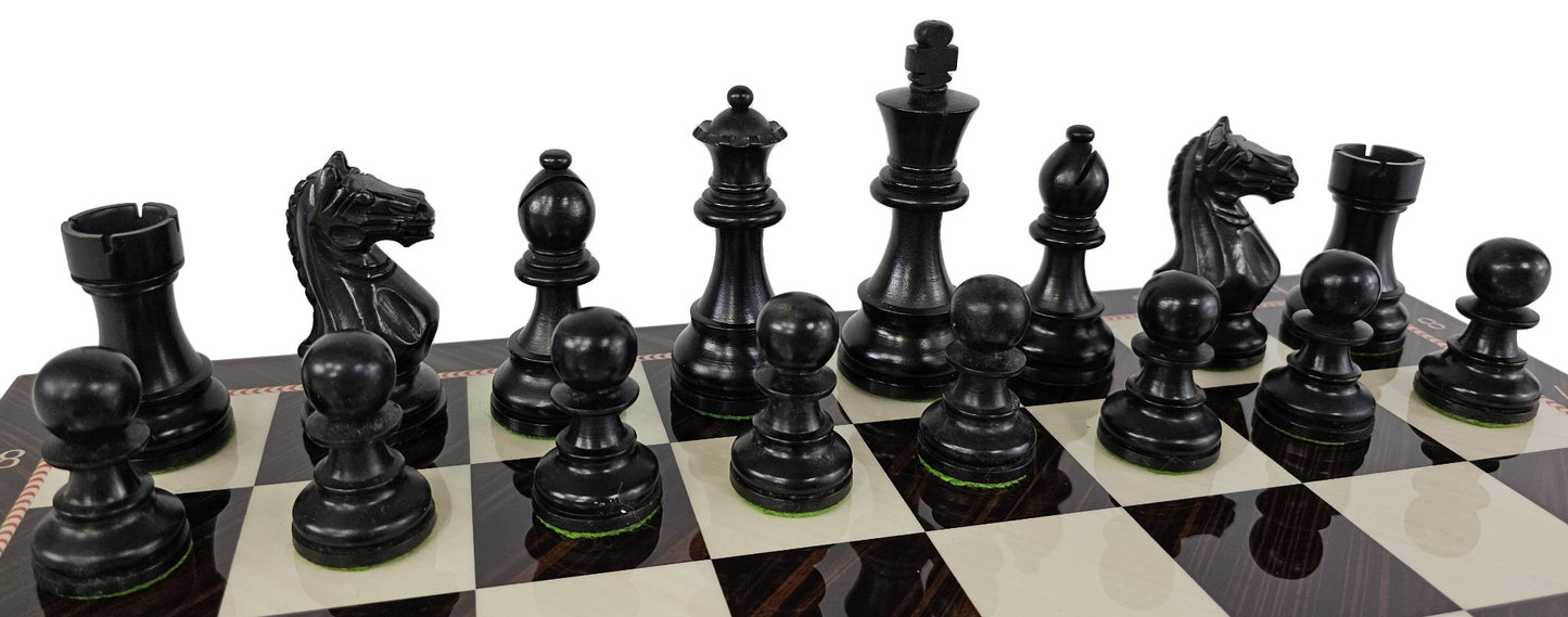 Black Supreme 3 3/4 Kg Staunton Wood Chess Set 16.5 Alpha Numeric Elegance Board