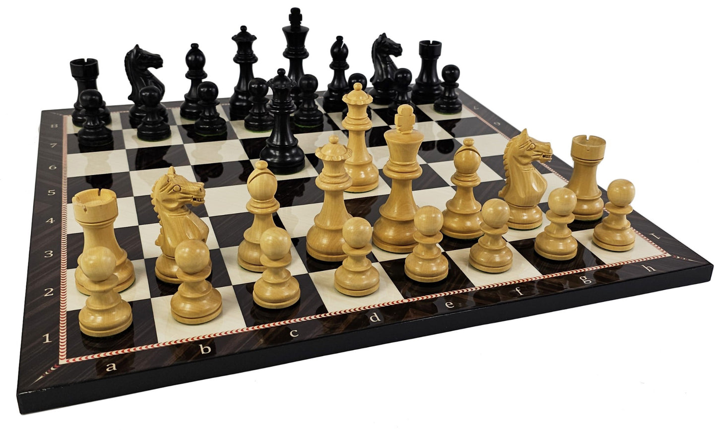 Black Supreme 3 3/4 Kg Staunton Wood Chess Set 16.5 Alpha Numeric Elegance Board