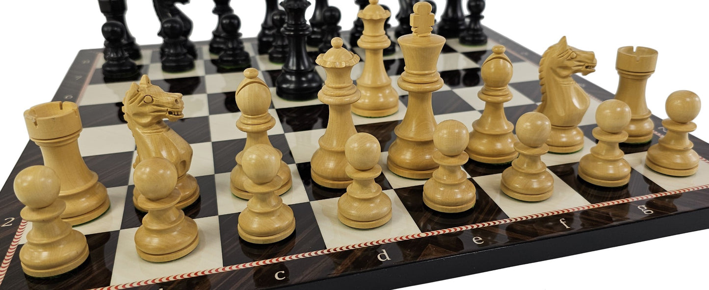 Black Supreme 3 3/4 Kg Staunton Wood Chess Set 16.5 Alpha Numeric Elegance Board