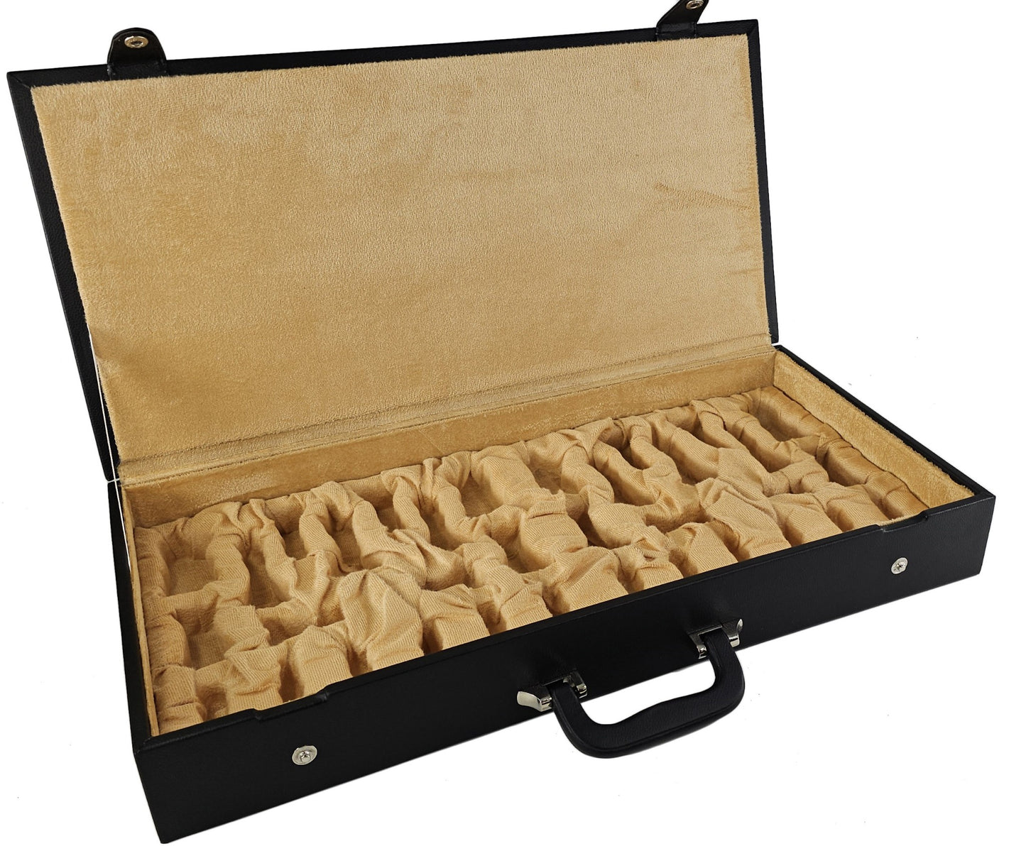 Flat Storage Box Fr Up To 4" Staunton Chess Men Set Black Faux Leather 3.75"