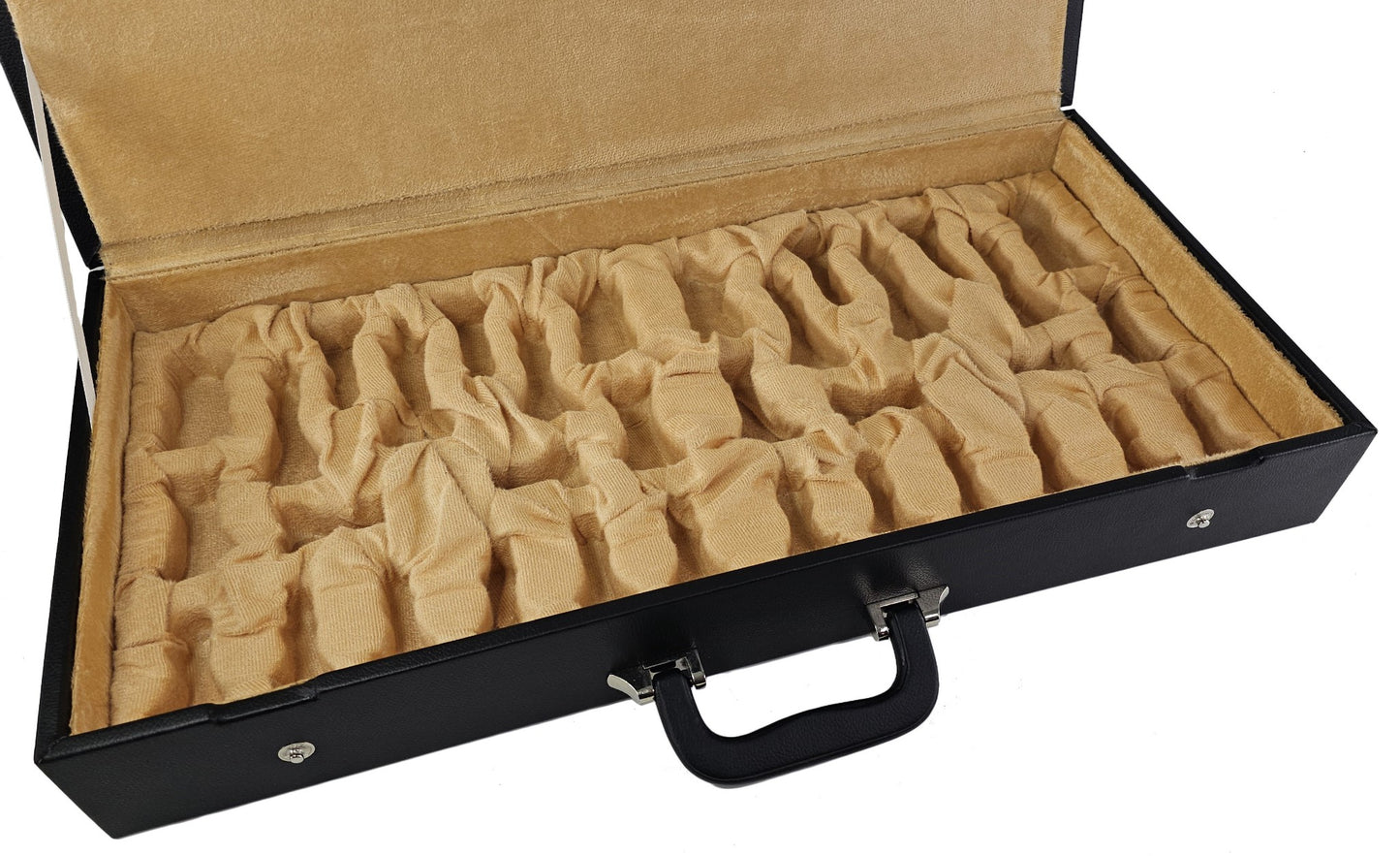 Flat Storage Box Fr Up To 4" Staunton Chess Men Set Black Faux Leather 3.75"