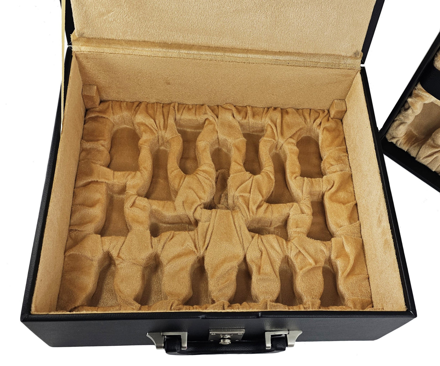 Tray Storage Box For UpTo 4" Staunton Chess Men Set Black Faux Leather / Nickel