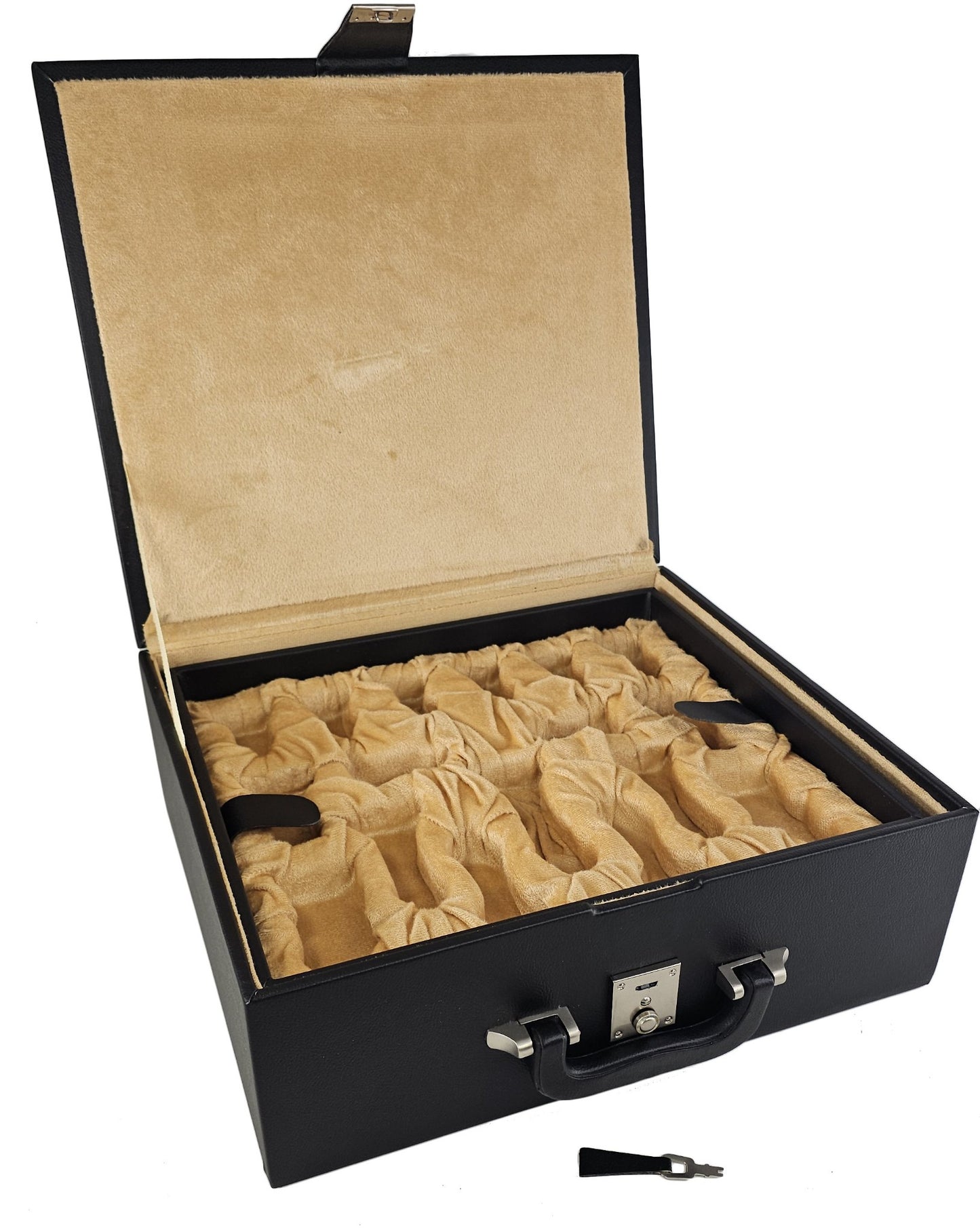 Tray Storage Box For UpTo 4" Staunton Chess Men Set Black Faux Leather / Nickel