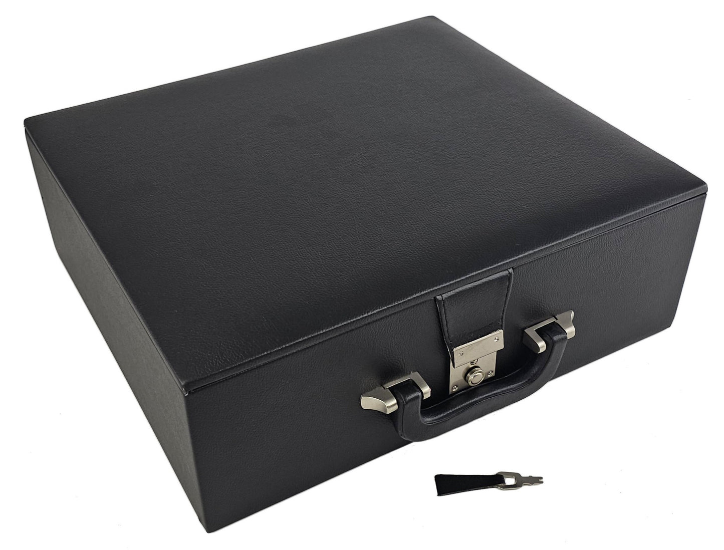 Tray Storage Box For UpTo 4" Staunton Chess Men Set Black Faux Leather / Nickel