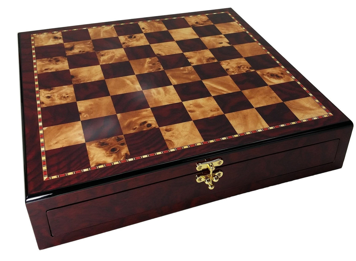 17 1/4" Drawer Storage Chess Board Cherry and Burlwood Color 1 7/8 inch Squares