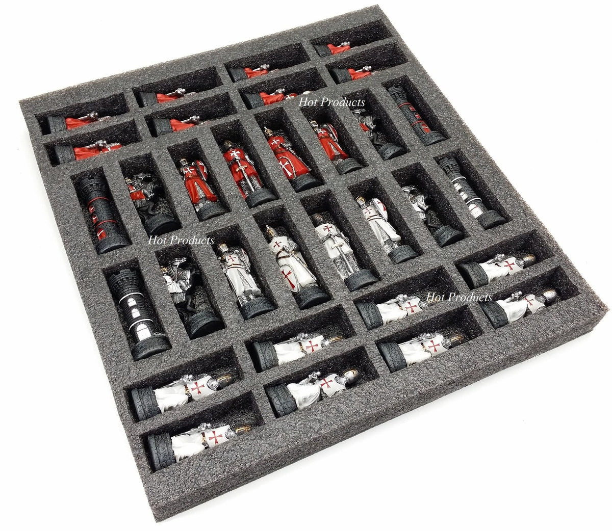 Medieval Times Crusades Red & White Maltese Knight Chess Set w/ 17" Castle Board