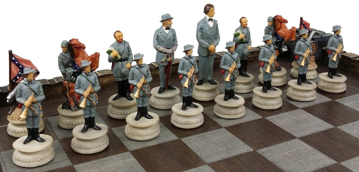 American US Civil War General Queens Chess Men Set w/ 17" Fortress Castle Board