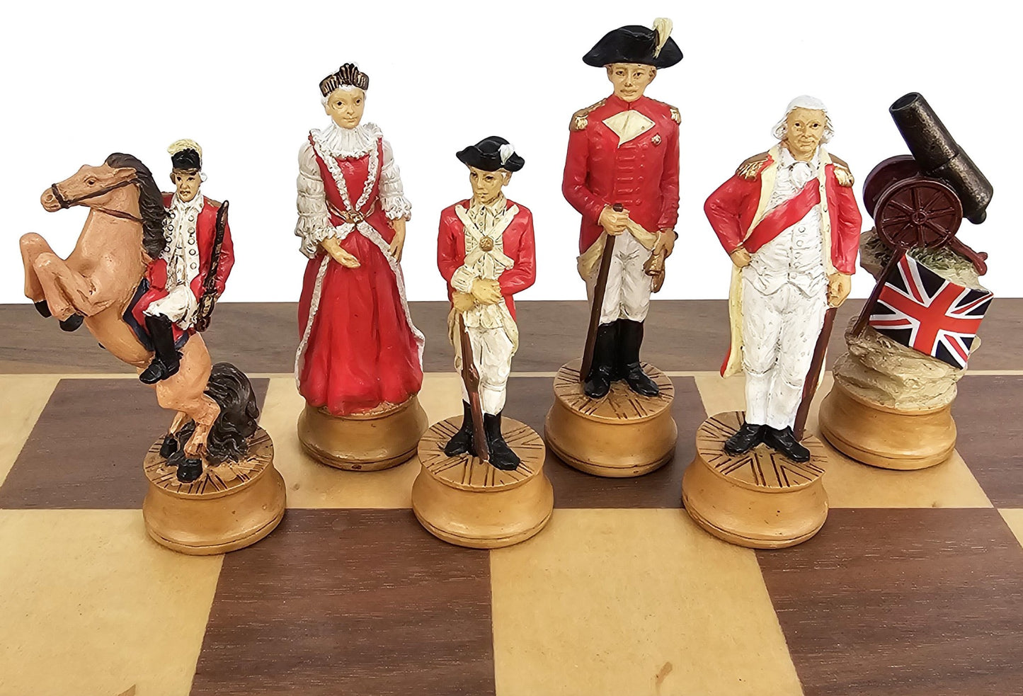 American Revolution War Chess Set with 17" Walnut and Maple Board