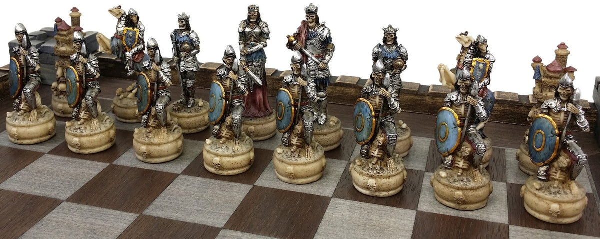 Skeleton Slayer Gothic Fantasy Skull Chess Men Set W/ Castle Fortress Board