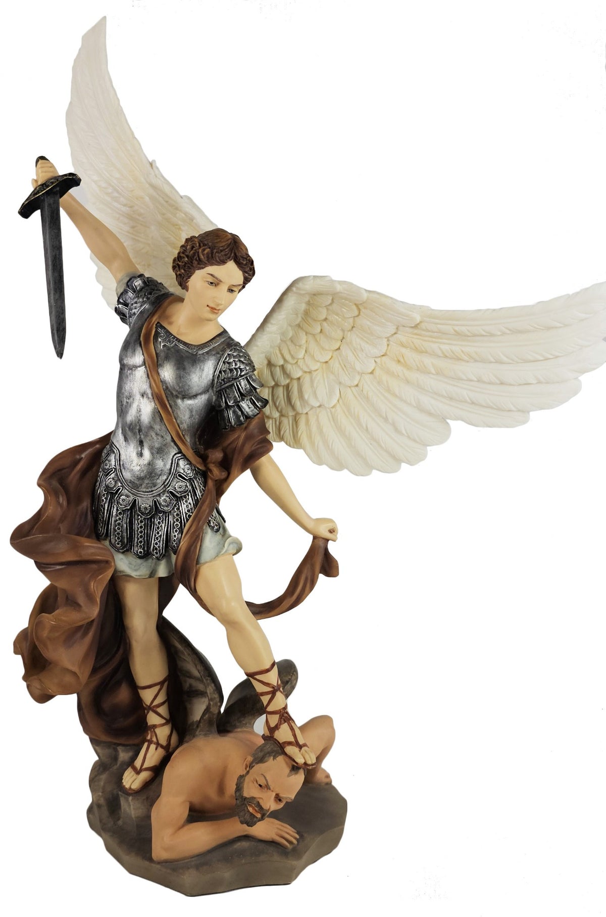 14" Saint Michael Archangel Standing on Demon Statue Hand Painted Color
