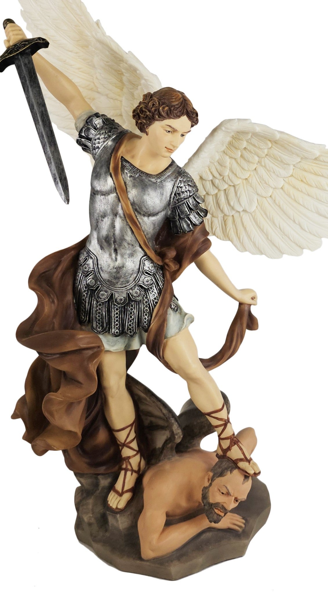 14" Saint Michael Archangel Standing on Demon Statue Hand Painted Color