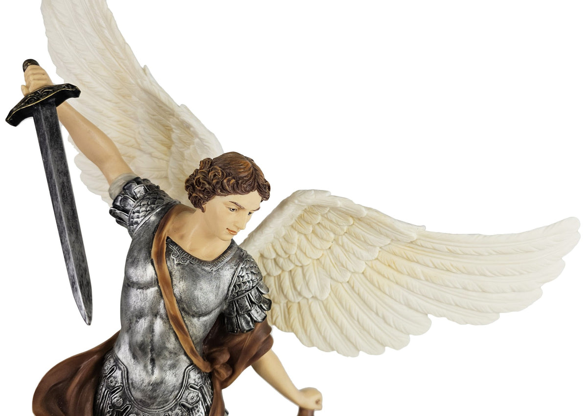 14" Saint Michael Archangel Standing on Demon Statue Hand Painted Color