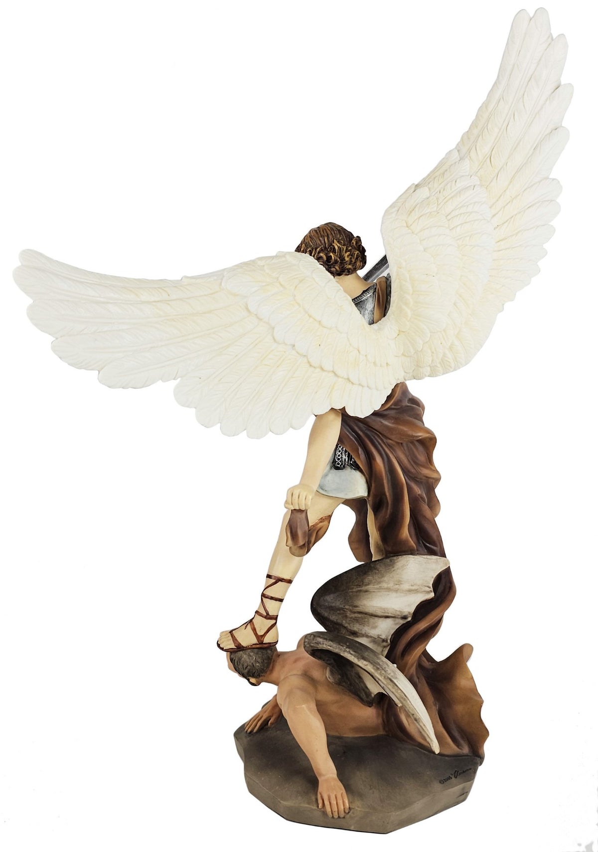 14" Saint Michael Archangel Standing on Demon Statue Hand Painted Color